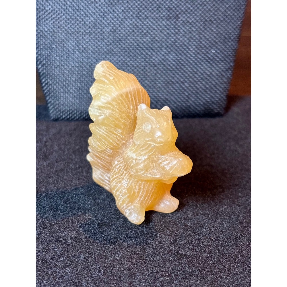 Yellow Honey Calcite Squirrel Figurine Hand Carved Crystal Animal Decor 2.5"